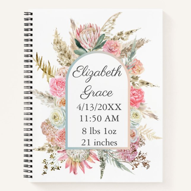 Carnet Statistiques de naissance florales blanches roses  (Devant)