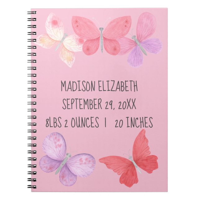 Carnet Statistiques de naissance Papillons bébé rose viol (Devant)