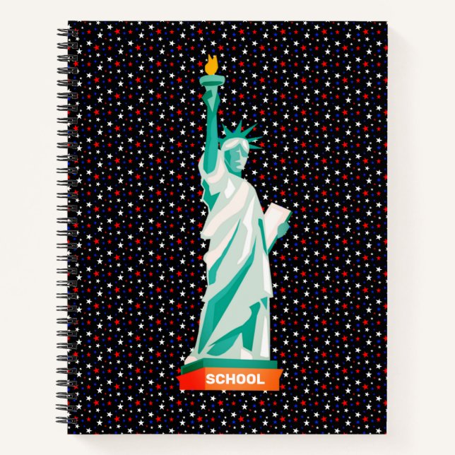 Carnet Statue de la Liberté et étoiles sur fond noir (Devant)