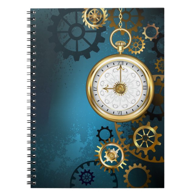 Carnet Steampunk Arrière - plan turquoise avec Gears (Devant)