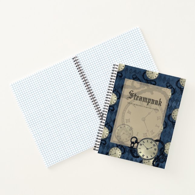 Carnet Steampunk bleu gothique Horloges & crânes (Intérieur)
