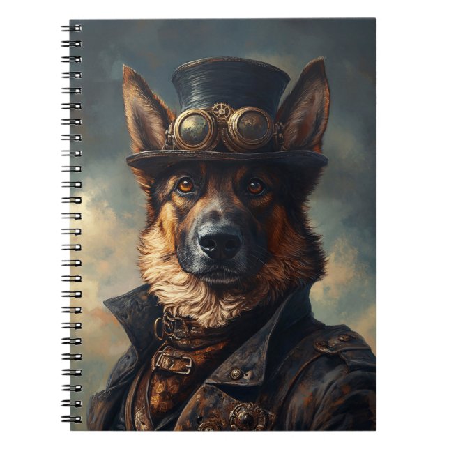 Carnet Steampunk German Shepherd Dog in Top Hat (Devant)