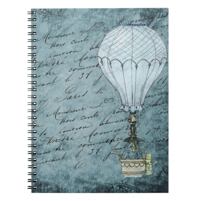 Carnet Steampunk Hot Air Balloon Dusk Blue écriture manus (Devant)