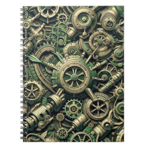 Carnet Steampunk Industrial Green Clocwork Gears