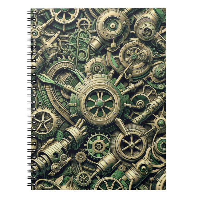 Carnet Steampunk Industrial Green Clocwork Gears (Devant)