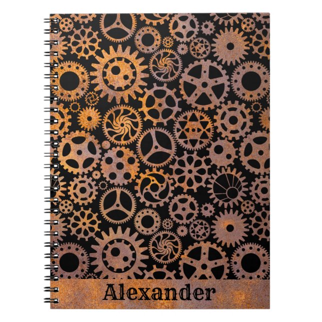 Carnet Steampunk Rousty Gears Nom personnalisé (Devant)