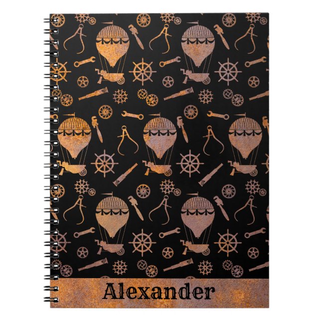 Carnet Steampunk Rusty Ballooning Thème Personnalisé Nom (Devant)