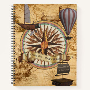 Carnet Steampunk Travel Antique Carte Compass Adventure