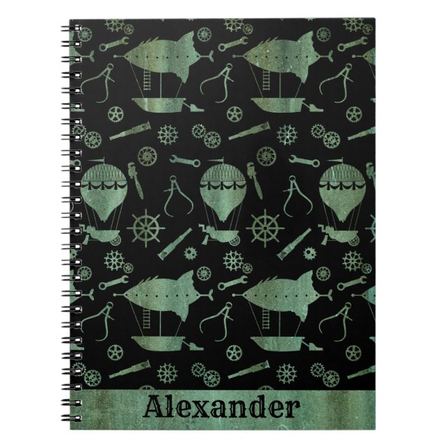 Carnet Steampunk Verdigris Bronze Airships Nom personnali (Devant)