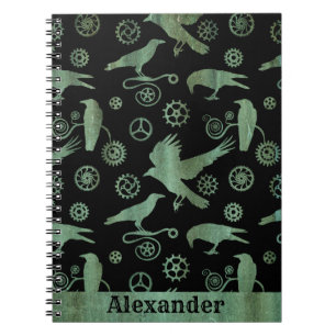 Carnet Steampunk Verdigris bronze engrenages et corbeaux