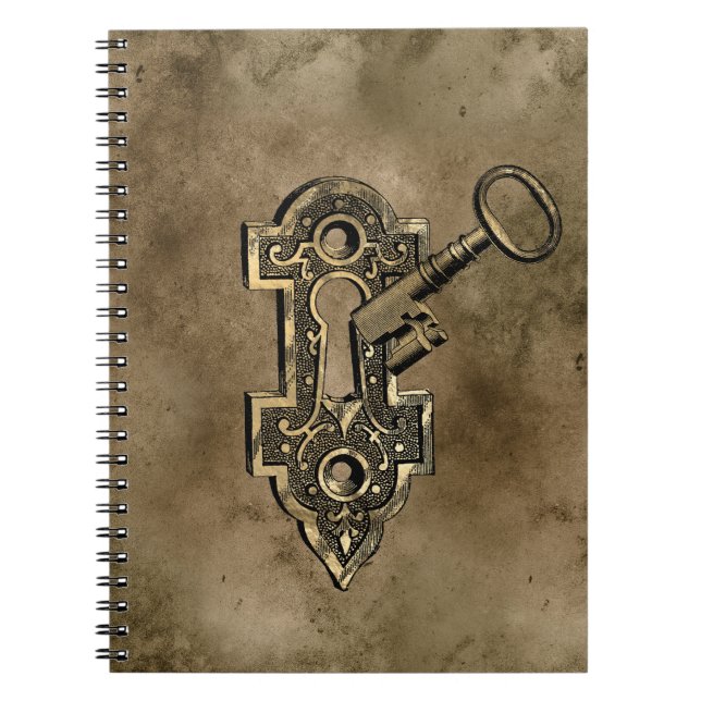 Carnet Steampunk Vieille antiquité victorienne clé serrur (Devant)