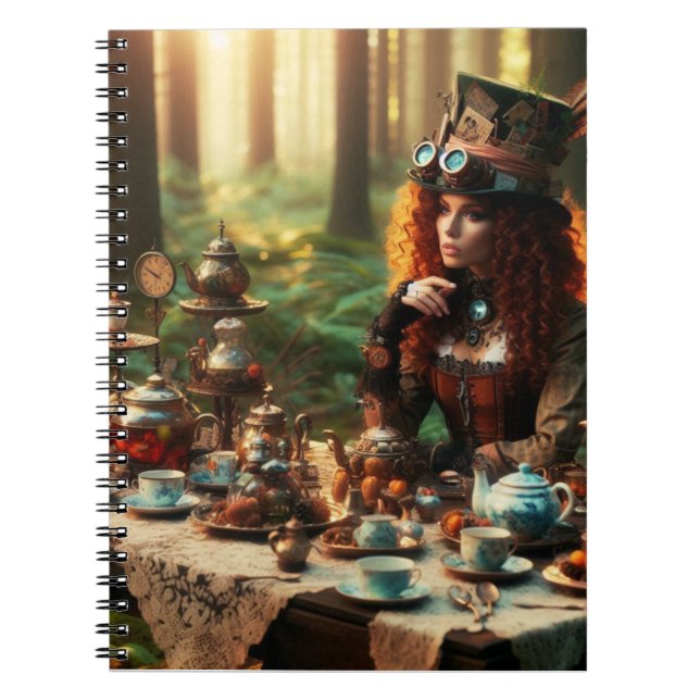 Carnet Steampunk Vintage Victorian Lady Mad Hatter (Devant)