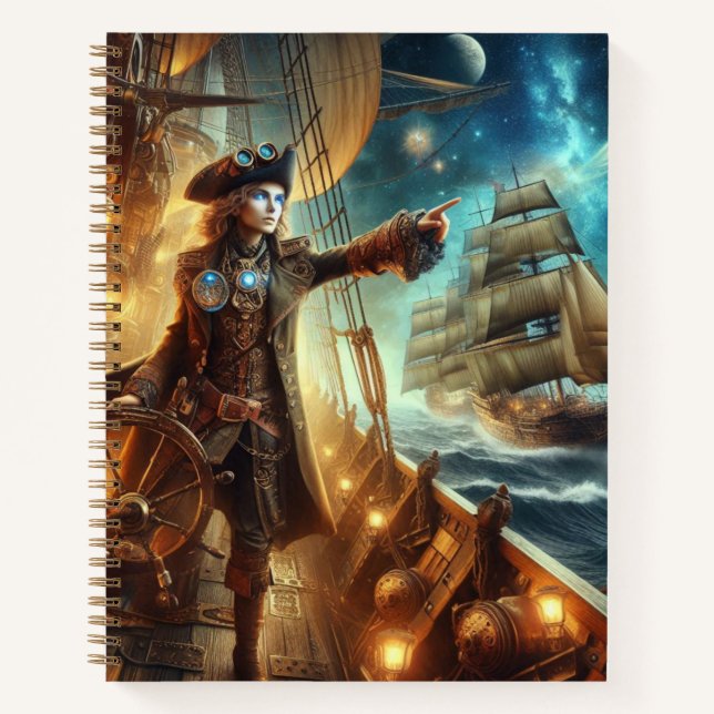 Carnet Steampunk Vintage Victorian Ocean Space Pirate (Devant)