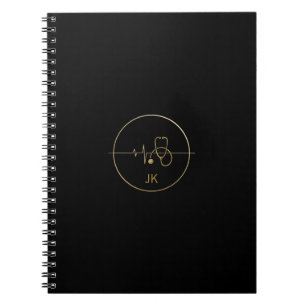 Carnet Stéthoscope Médical Monogramme Noir Or Battement d