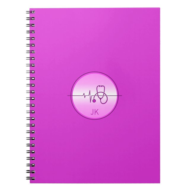 Carnet Stéthoscope médical rose monogrammé Battement de c (Devant)