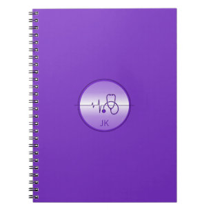 Carnet Stéthoscope médical violet monogrammé Battement de
