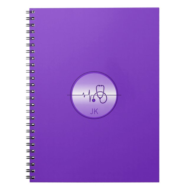 Carnet Stéthoscope médical violet monogrammé Battement de (Devant)
