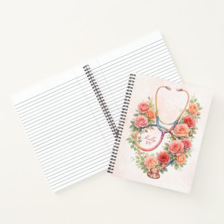 Carnet Stéthoscope Rose Fleur Rose Personnalisé