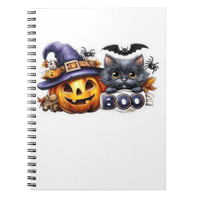 Carnet Sticker pour chat Halloween drôle - Casquette sorc (Devant)