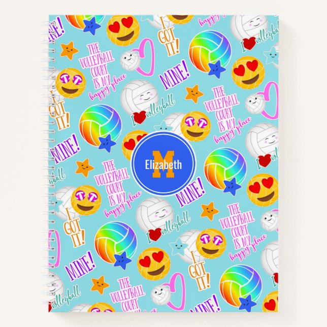 Carnet stickers kawaii mignon motif J'aime le volley-ball (Devant)