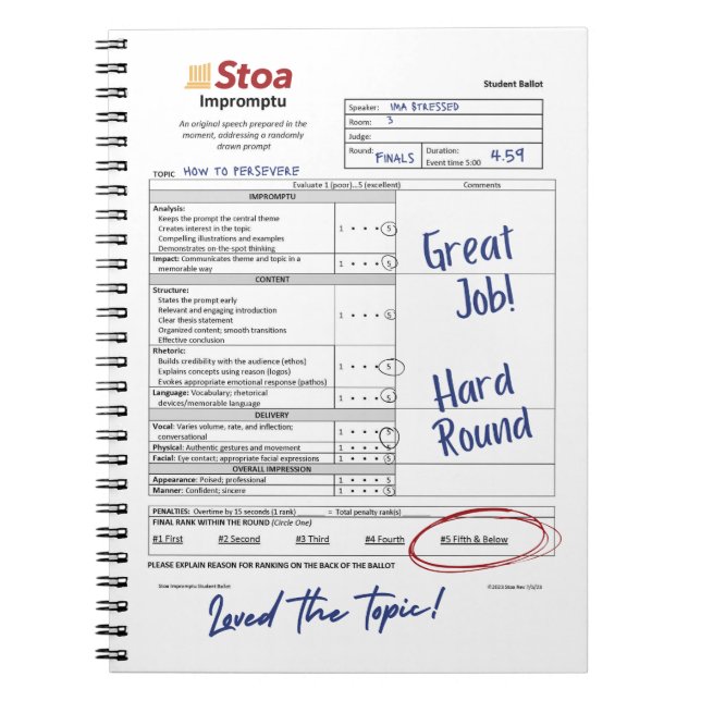 Carnet Stoa Speech Ballot 5th and Below (Devant)