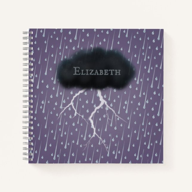 Carnet Stormy Day Thunder Cloud & pluie Customisé violet (Devant)