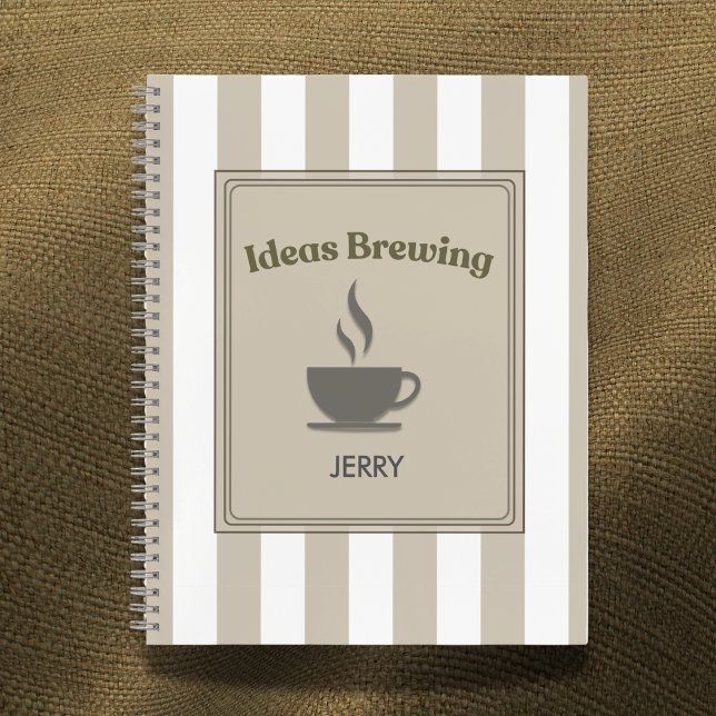 Carnet Striped Khaki & White "Ideas Brewing" (Créateur téléchargé)