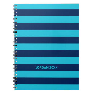 Carnet Stripes bleu ciel et marine avec nom