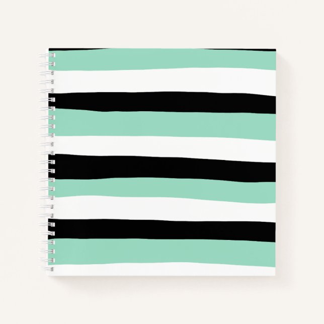 Carnet Stripes inégales - Mint vert, blanc et noir (Devant)