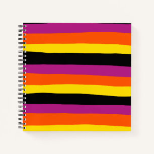 Carnet Stripes inégales - Noir, rose, orange et jaune