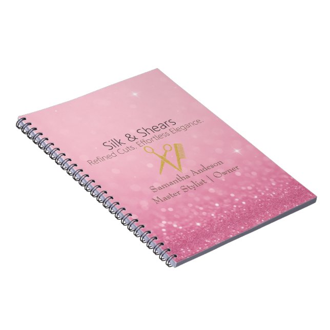 Carnet Studio de Coiffure Luxe | Logo Paillettes Roses et (Côté Droit)