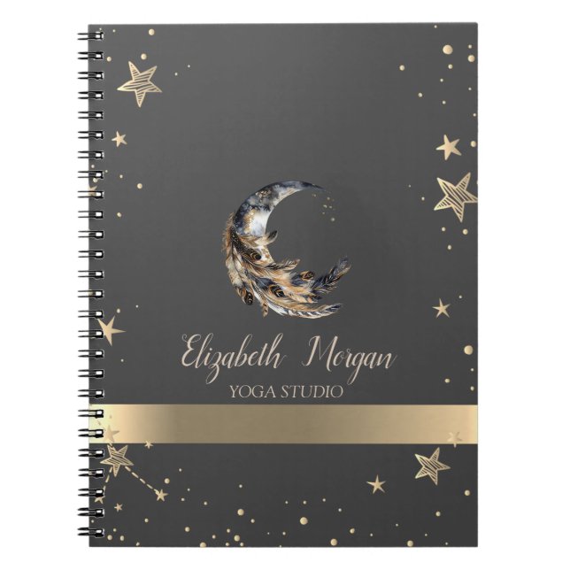 Carnet Studio de Yoga Moon Feather Gold Stars (Devant)