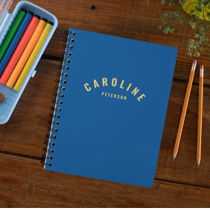 Carnet Stylé bleu et jaune Semi Cercle Nom Monogramme