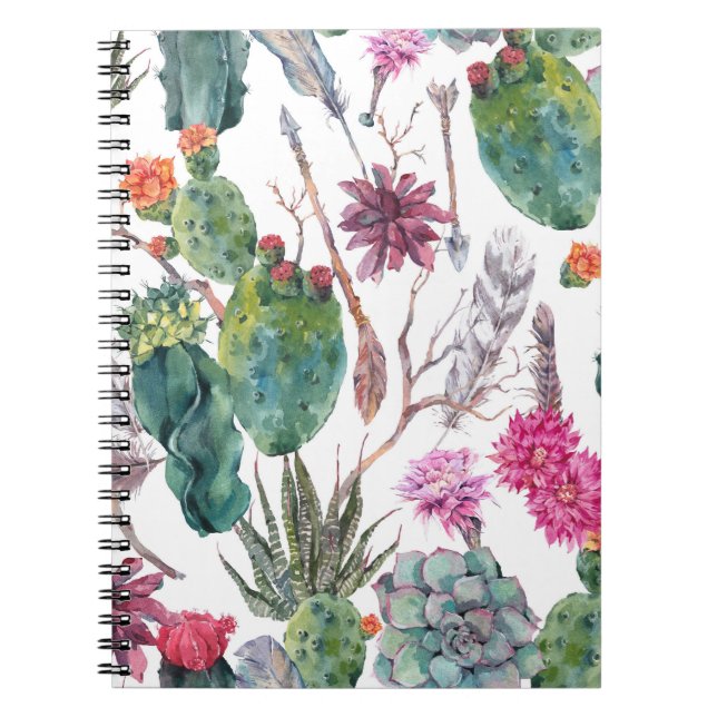 Carnet Style Boho, Aquarelle Vintage Cactus. (Devant)