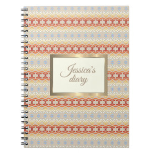 Carnet style boho ethnique motif géométrique. cadre doré