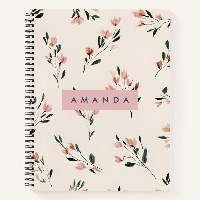 Carnet Style Fleur rose douce personnalisée (Devant)