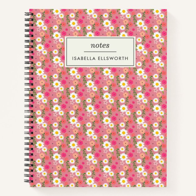 Carnet Style Floral Daisy Motif rose Personnalisé (Devant)