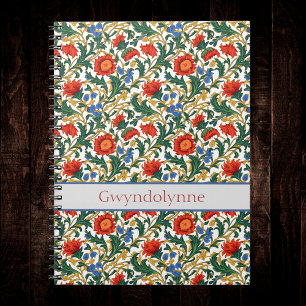 Carnet Style floral William Morris bleu rouge or vintage