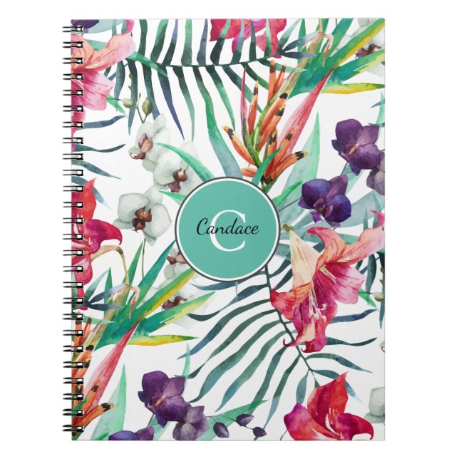 Carnet Style île Motif tropical avec Monogramme (Devant)