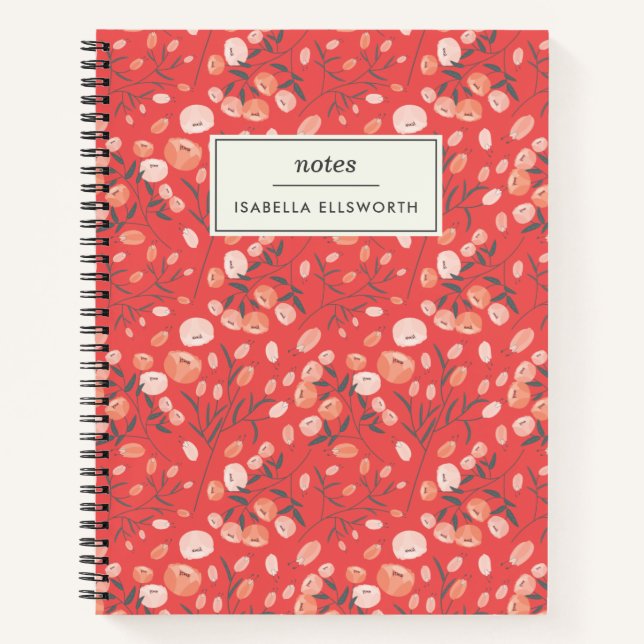 Carnet Style Moderne Motif Floral Orange Personnalisé (Devant)