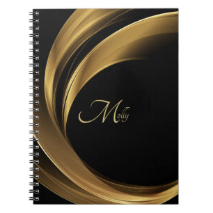 Carnet Style moderne Noir & Or Monogramme Nom du script 
