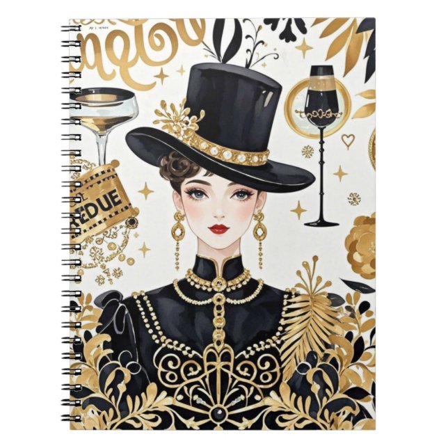 Carnet Style Moulin rouge, noir et or, Luxe riche (Devant)