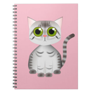 Carnet style rayé gris mignon de bande dessinée de chat