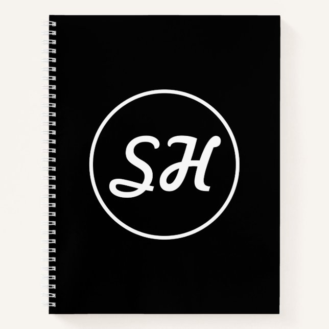 Carnet Style Rétro-Moderne Monogramme | Noir & Blanc (Devant)