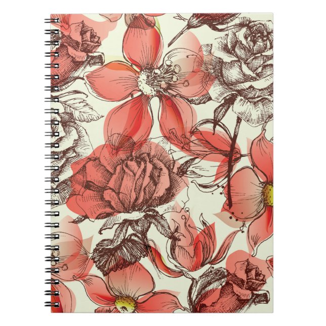 Carnet Style rétro Roses rouges Motif (Devant)