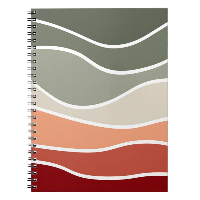 Carnet Style vert et rouge rétro vagues design (Devant)