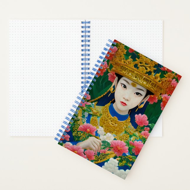 Carnet Style vintage Asiatique Abstraite fille avec fleur (À l'intérieur)