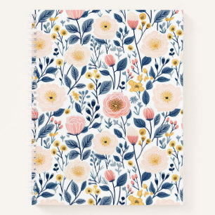 Carnet Style Vintage Petits Fleurs Roses Bleues Jaunes Co