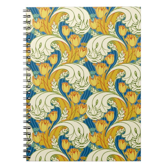 Carnet Style William Morris Tulp Tissu Floral sarcelle et (Devant)