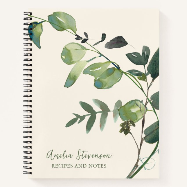 Carnet Stylish Autumn Botanical Greenery Name Recipe (Devant)